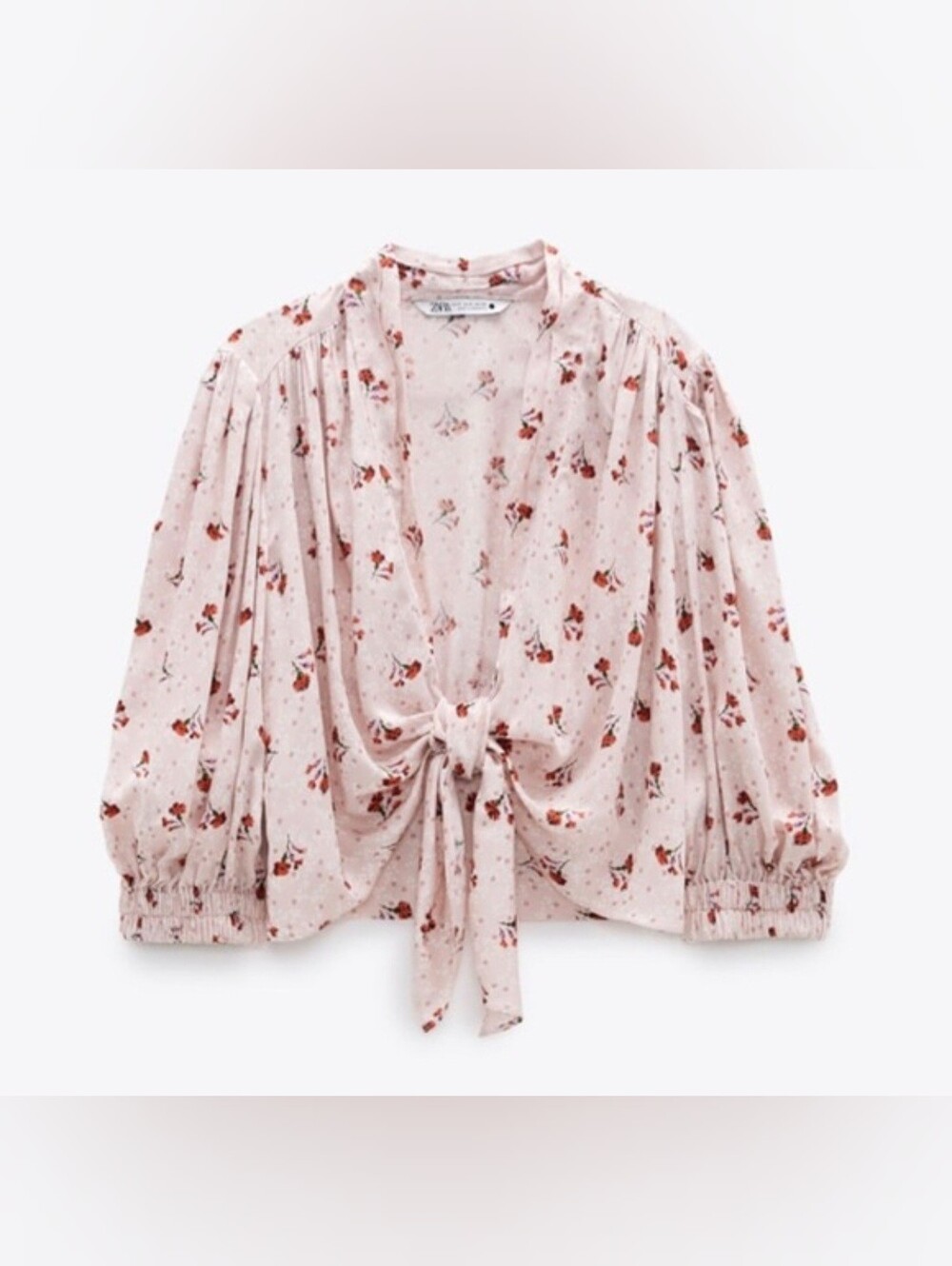 ZARA Tie-Front Floral Blouse in Light Pink